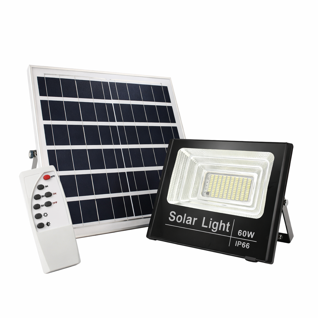 Proiettore Faro energia solare 60w pannello incluso DIMMERABILE con telecomando